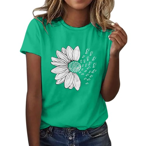 Summer Women Sunflower T Shirt Plus Size Loose Tops Short Sleeve Graphic Tees - Picture 23 of 123
