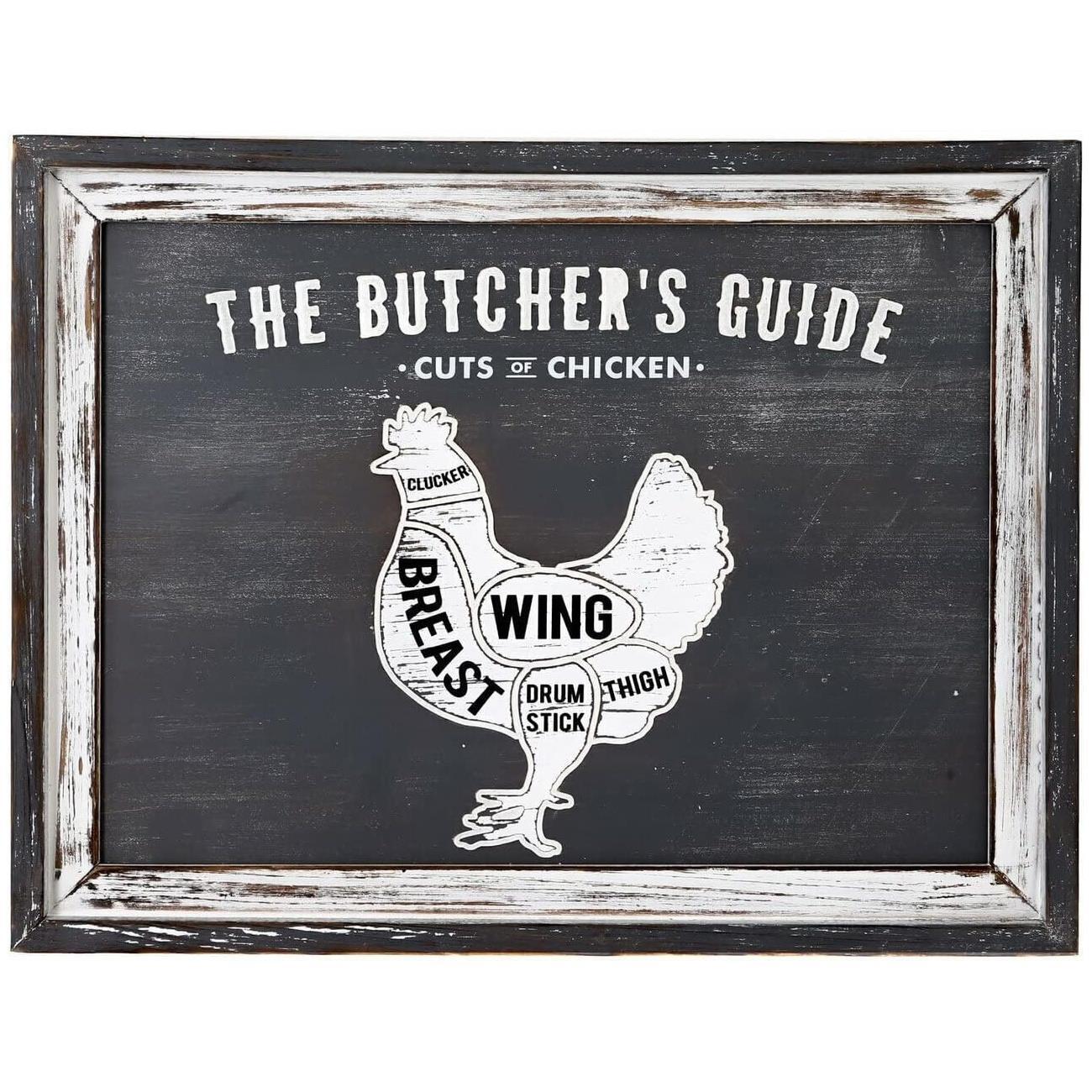 Butchers Cuts Plaque Chicken Interior Wall Home Decor Rustic Grey Wooden Sign