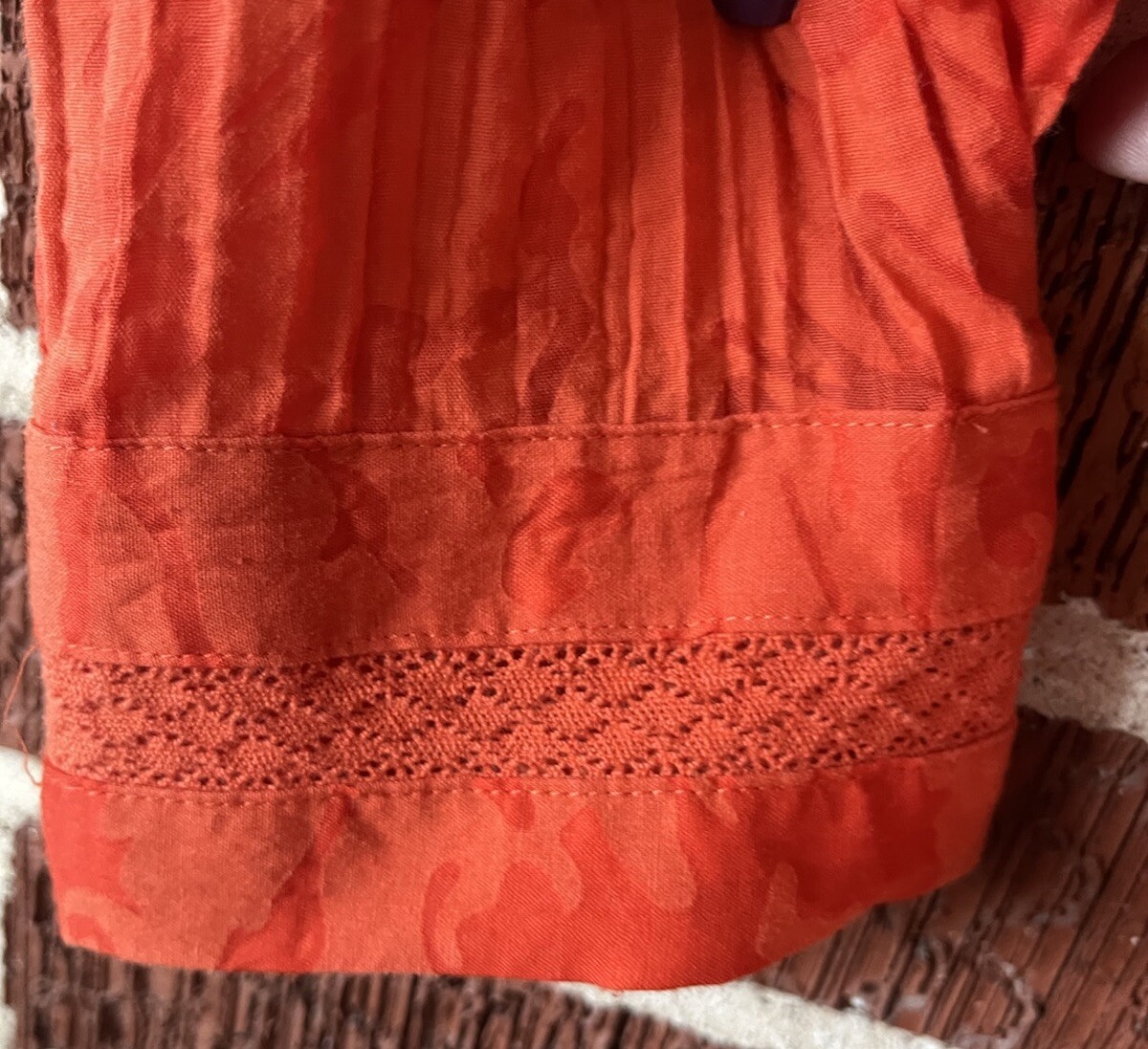 Chico’s Orange Textured Button Down with Lace Tri… - image 4