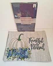 Bed Bath & Beyond Navy Fabric Tablecloth 60x84" Oblong/Two Holiday Placemats 