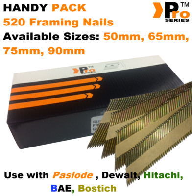 Praktisches Pack 520 verzinkte Ringrahmennägel für DEWALT, Paslode, Hitachi 01