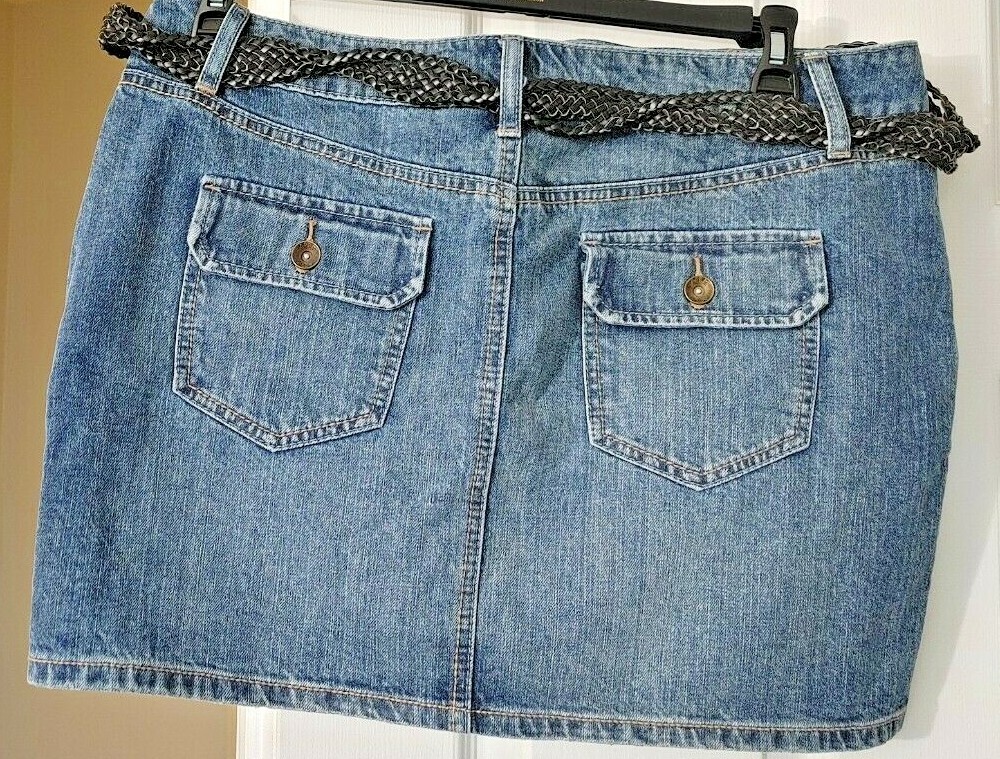 JEAN MINI SKIRT w/BLACK WOVEN BELT BRASS BUCKLE -NWT APT. 9