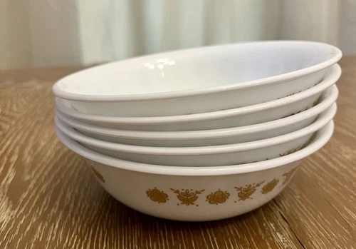Corelle Butterfly Gold bowls vintage dinnerware pattern from the 1970s.  