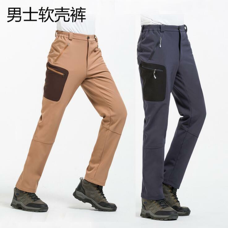 Men's Soft Shell Fleece Pants Outdoor Waterproof Winter Thick Hiking Trousers
