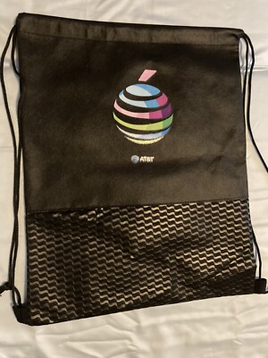 AT&T Logo Promo Black Drawstring Backpack Sports Bag Sackpack Tote & 2 Koozies