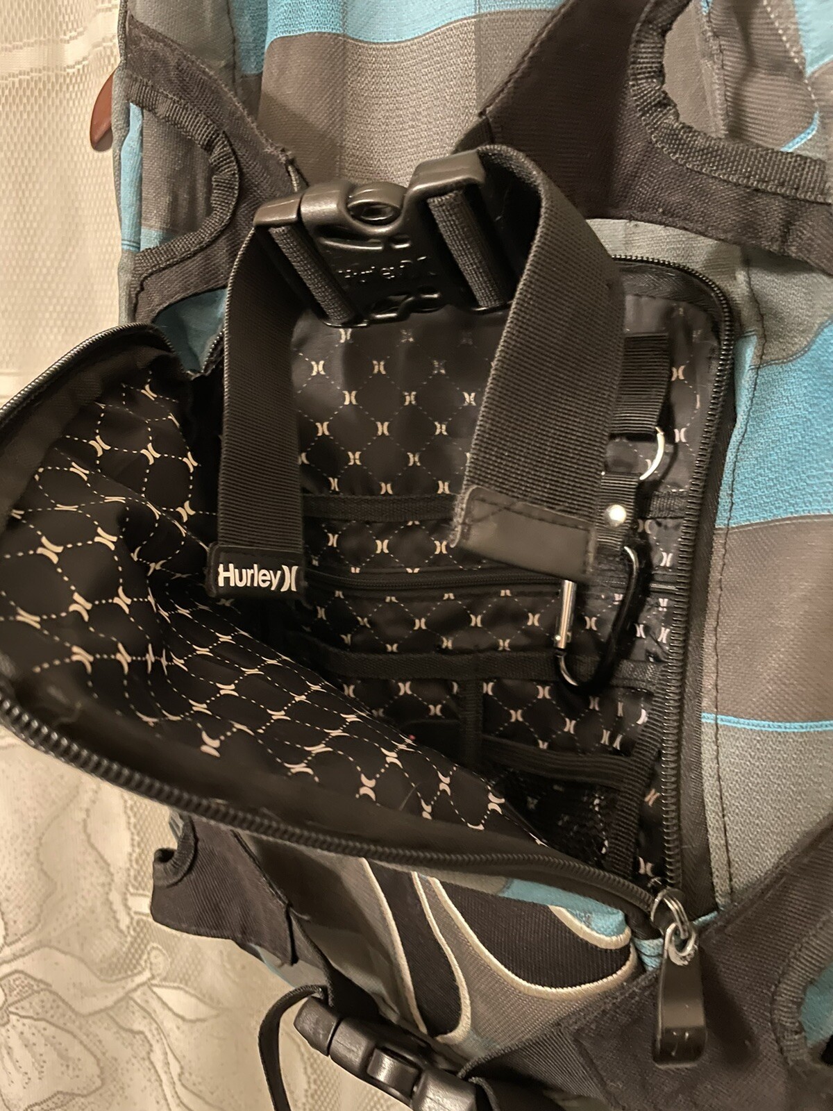 Hurley Blue Plaid Backpack School Skateboard Book Bag