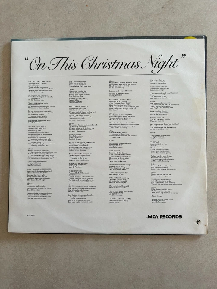 On This Christmas Night - EX 1979 MCA vinyl LP - Amy Grant - B.J. Thomas - Reba - Image 3 of 4