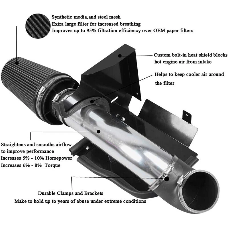 4" Cold Air Intake Induction Kit Filter for Ford 99-06 Silverado 1500 2500 Black Foto 2 de 4