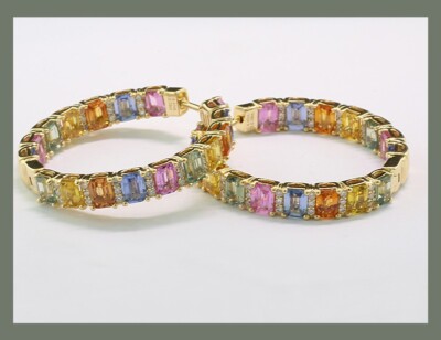 8,86 carat ! XL-Rainbow Saphir Brillant Ohrringe  750erGold Wert 14.780 Euro Neu