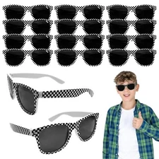 Rainmae 12 Pcs Race Car Checkered Sunglasses for Teenagers and Adults Bulk wi...