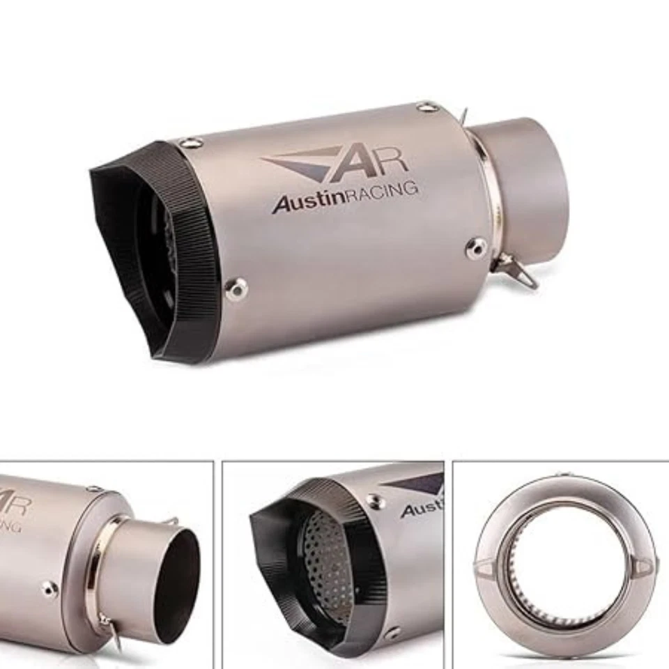 Silenciador deportivo Austin Racing AR ajuste universal escape plateado silenciador deportivo Foto 3 de 3
