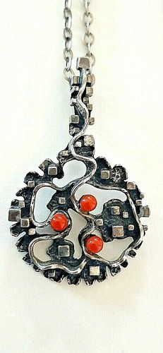 Silver design pendant/silver chain° 835/1000° coral° modernist° - Picture 3 of 12