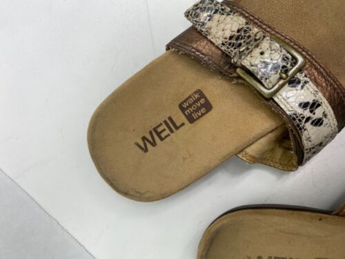 Weil Mystic Slide Sandals Womens Size 8 Leather Brown Bronze Snakeskin Print - Picture 2 of 5