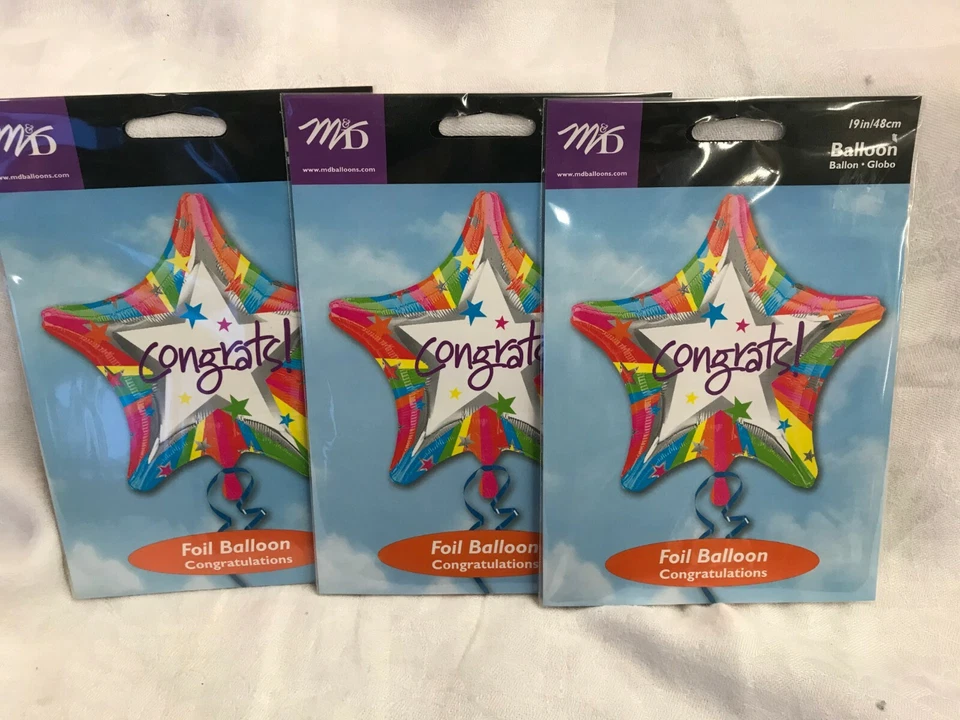 Globo de helio Mylar en forma de estrella "¡Felicidades!" Lote de 3 globos 18" Foto 4 de 4