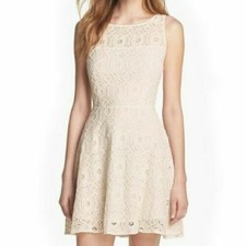 BB Dakota Renley Dress Size 4 Ivory Lace Fit & Flare Skater Cotton Blend Classic