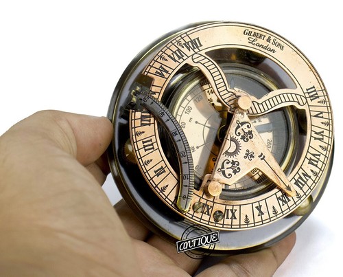 Sundial Compass Gilbert Brass Antique Sons Nautical London Vintage 3.5" Marine - Picture 6 of 6