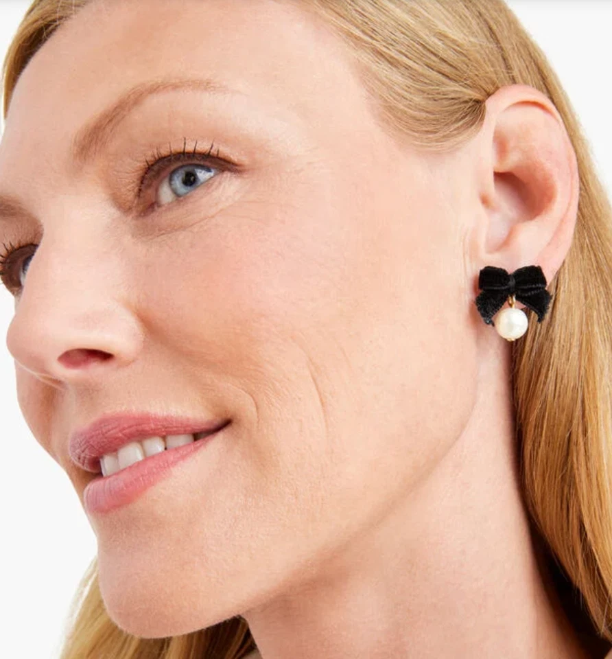 Pendientes colgantes Talbots Terciopelo Dije Lazo Nuevo Pendiente de Vacaciones Perla de Imitación Foto 4 de 4