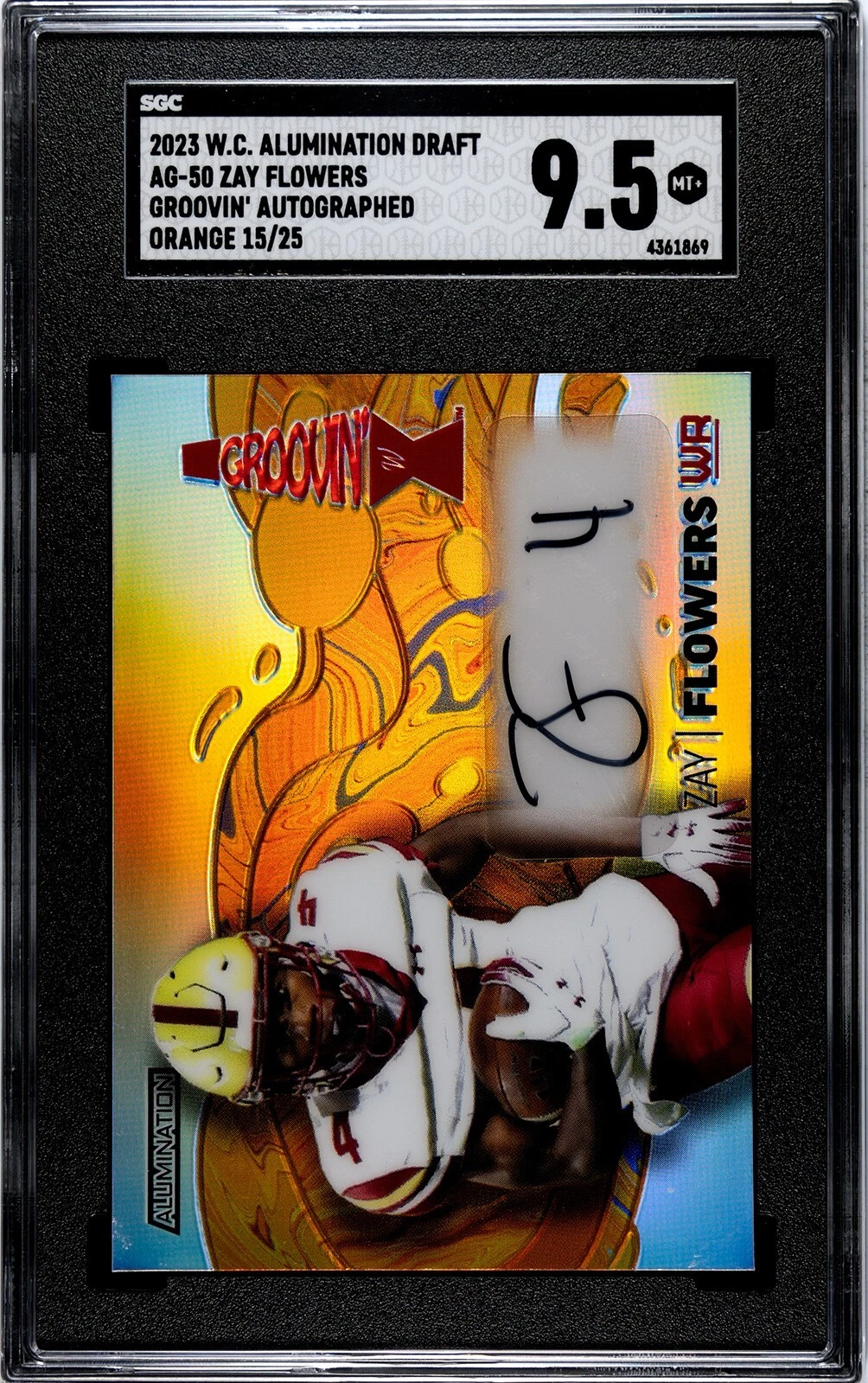 Zay Flowers Wild Card Alumination Draft Groovin' Autographs #AG50 Sparkle-Red