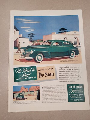 VTG 1941 Orig Magazine Ad DESOTO Car No Need To Shift or Use The Clutch GREEN