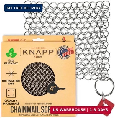 Knapp Made CM Scrubber 4'' x 4'' Small Ring Chainmail Cast Iron Scrubber, Premium