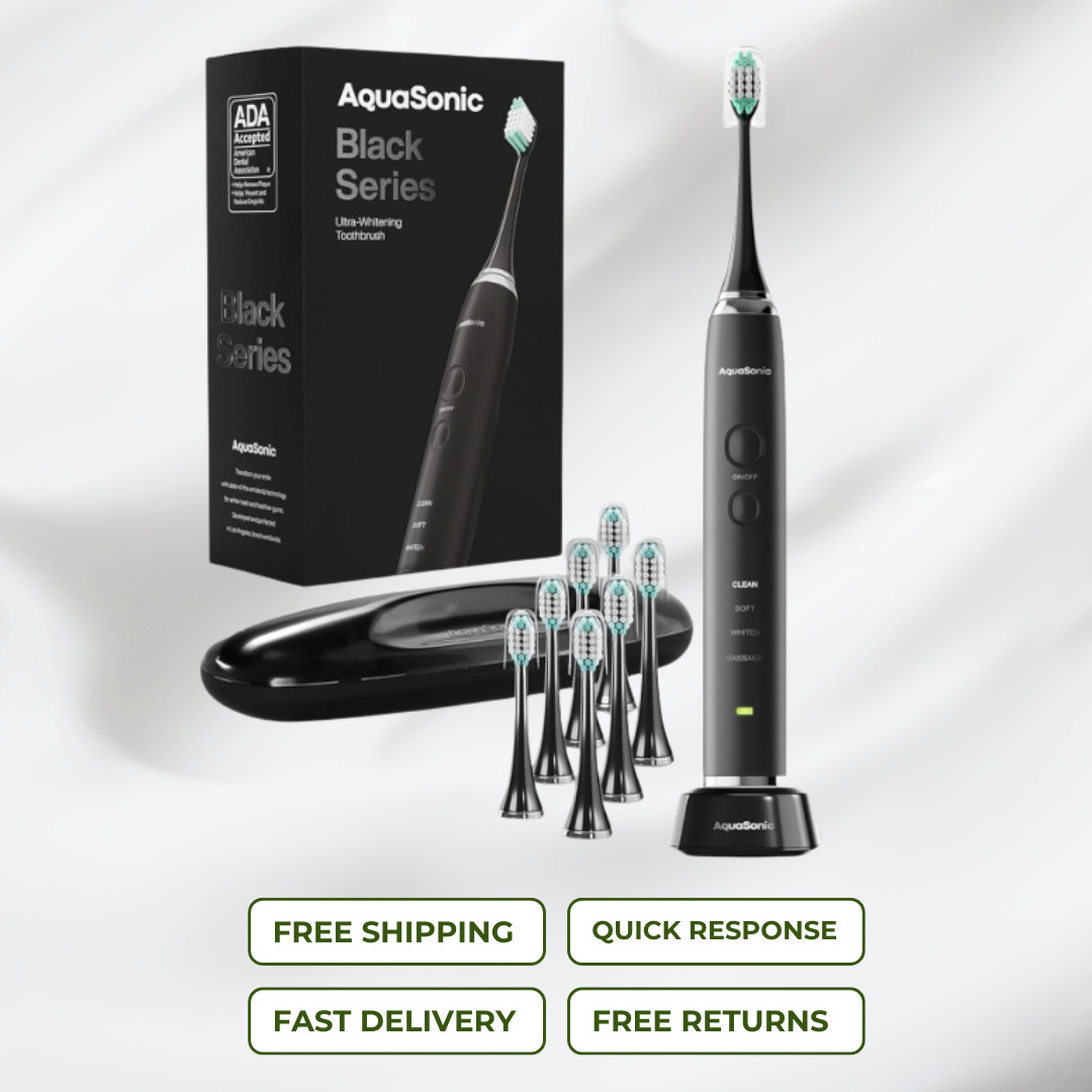 Aquasonic Black Series Electric Toothbrush ADA Accepted 40K VPM Case 8 Heads
