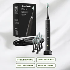 Aquasonic Black Series Electric Toothbrush ADA Accepted 40K VPM Case 8 Heads