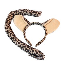 Adult Kids Twin Spring Goods Leopard Headband Ears Tail Costume Accessory Set