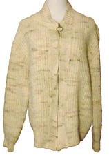VIINTAGE Winona knits womens Pure wool zip beige sweater, Ski Lodge Cardigan~XL