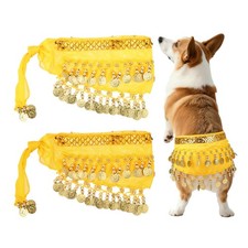 2Pcs Dog Belly Dancer Skirt Waist Chain Hip Curtain Clothes Yellow