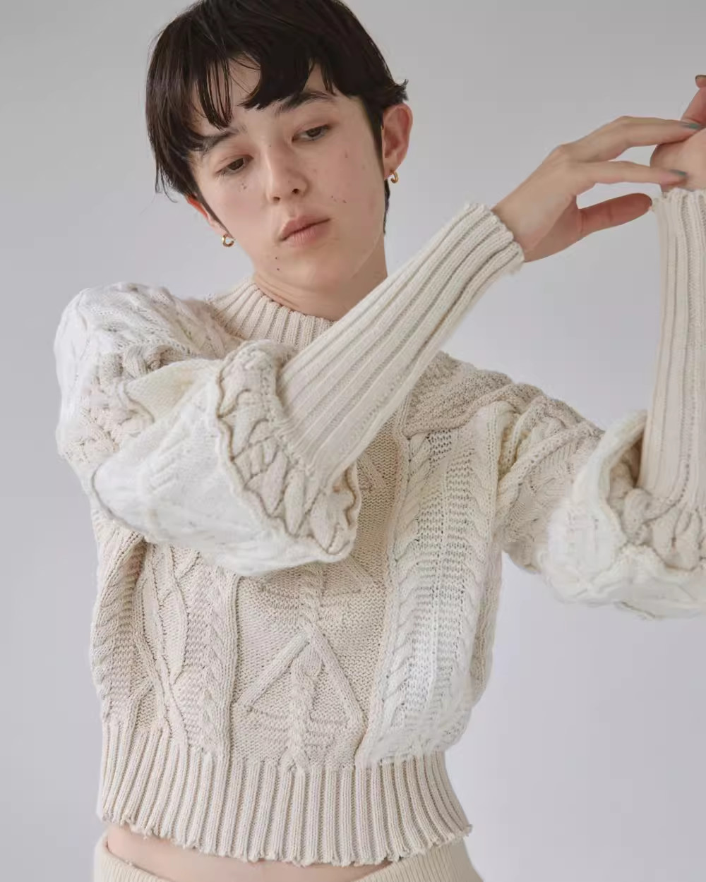 Japan womens patchwork puff sleeve distressed cot… - image 2