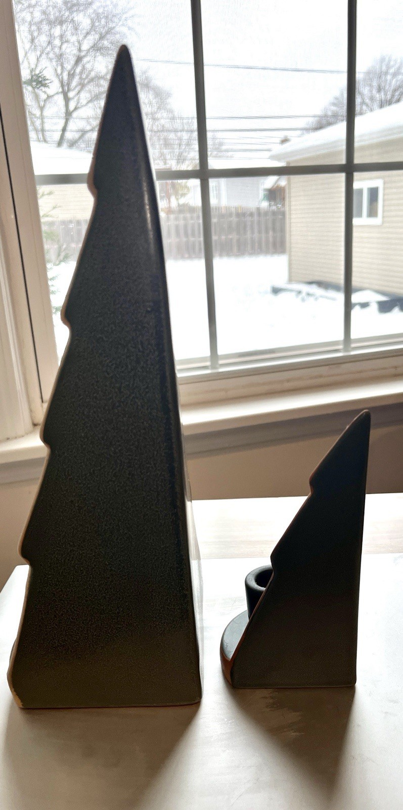 Pair Green Ceramic Christmas Tree Candle Holders