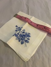 Vintage Blue Embroidered Floral Hankie VGC  