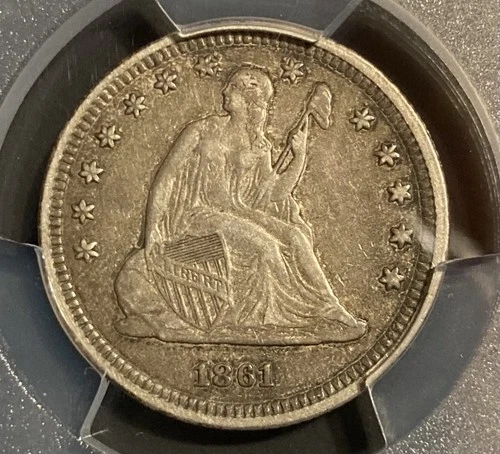 1861 Seated Liberty Quarter PCGS XF45 25C Coin