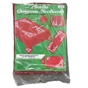 Bucilla Christmas Needle Craft Poinsettia Tablecloth Kit Red NOS Vintage #3425
