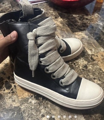 Rick Owens Ramones Jumbo Lace High Top Sneakers Side Zipper Black