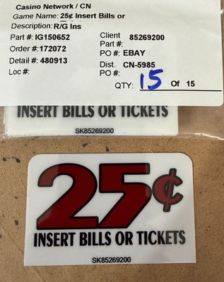 IG150652 25¢ Insert Bills or Tickets R/G Denom Insert S Plus/ S2000