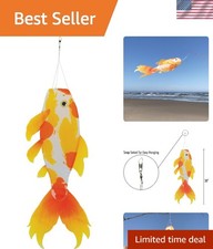 Realistic 30-Inch Yellow Koi Fish Windsock - Easy to Hang, Whimsical Charm