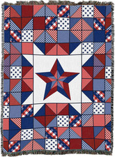 Americana Patchwork Quilt - Red, White Blue Cotton Throw Blanket 60x80