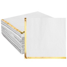 Cocktail Napkins 2Ply White Gold Foil Edge 5x5 Inch Party Table 100 PCS