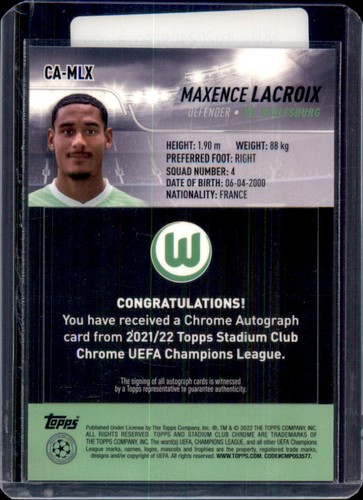 2022 Topps Chrome Bundesliga Maxence Lacroix Airborne Autographs AUTO CA-MLX - Picture 2 of 2