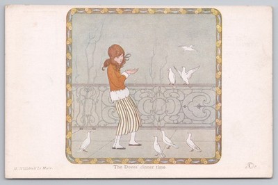 Das Abendessen der Tauben H. Willebeek Le Mair um 1912 Kinder ernähren Postkarte