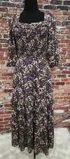 Boho Flowy Maxi Dress S Cottagecore Praire Hippie Peasant Tiered Ruffles pockets