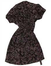 VINTAGE Womens A-Line Dress UK 12 Medium Black Floral CT07
