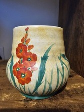 Vintage E Radford Art Deco Vase, Hand Painted Flowers & Grass