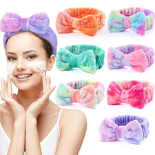 7 Pack Spa Headband for Women Facial Makeup Headband Soft Coral Fleece Bow Hair