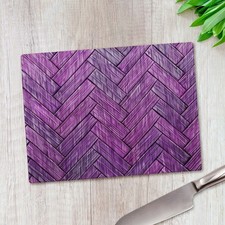 Purple Herringbone Pattern Glass Chopping Board Large Kitchen Worktop Saver