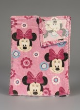 Disney Baby Minnie Mouse Face Pink  Blue Flowers Blanket HTF