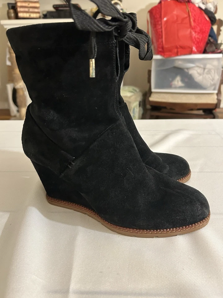 Botines Kate Spade Saunders de gamuza negros con cordones para mujer talla 8,5 Foto 3 de 4