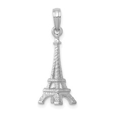 14k White Gold Rhodium-Plated Polished 26.5mm 3-D Eiffel Tower Pendant Charm