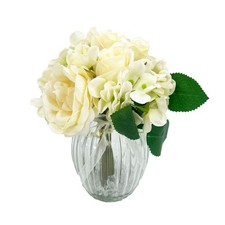 Ivory White Cream Bud Peony Rose Artificial Flower Arrangement Pretty Glass Vase